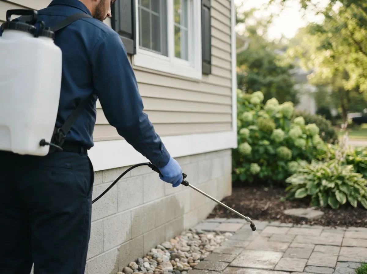 Pest control technician inspecting a home in Lanett, AL